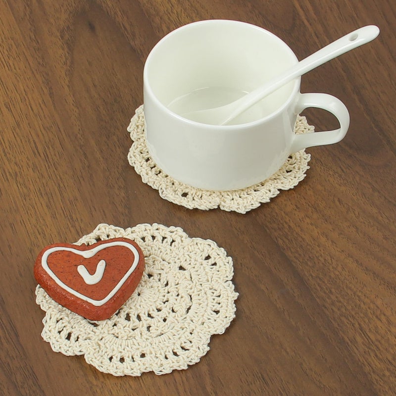 kilofly Small Crochet Cotton Lace Coasters Doilies Pack Set, 4pc, Beige, Round, 4 inch - Image 3